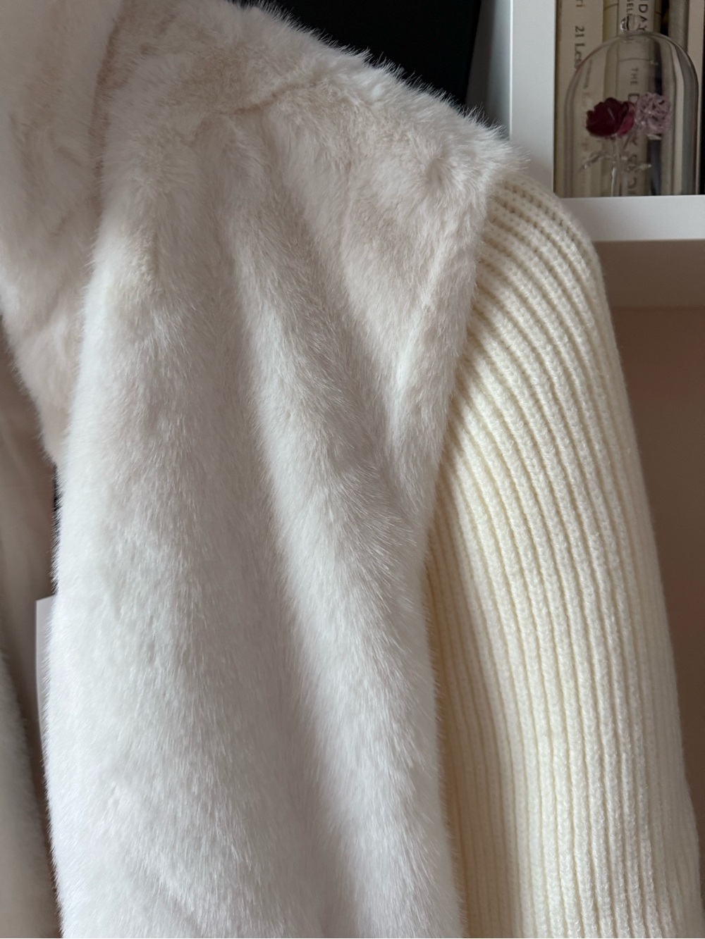 Christian Siriano Cream Faux Fur & Ribbed Sleeve Zip Jacket - Picture 10 of 10